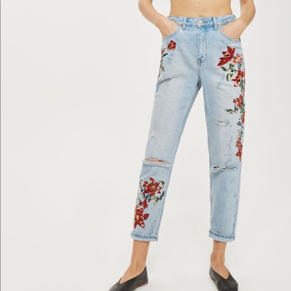 Top shop Moro Mom floral jeans, size 25